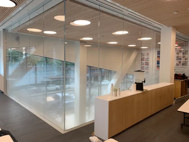 Frosted glass distraction banding, office partition