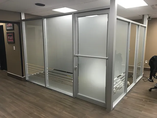 Frosted glass distraction banding, office partition