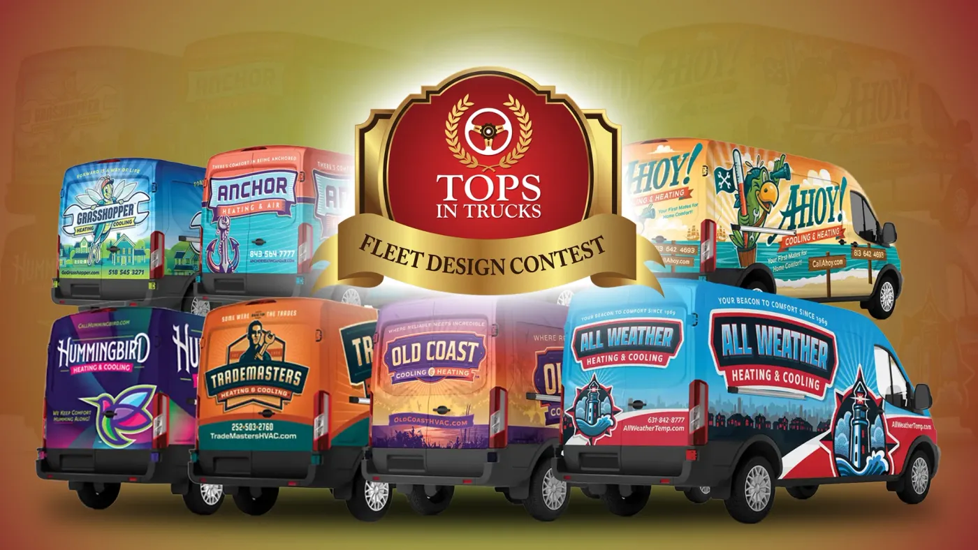 Tops in Trucks Fleet Design Contest award, with a lineup of award-winning HVACR fleet wraps