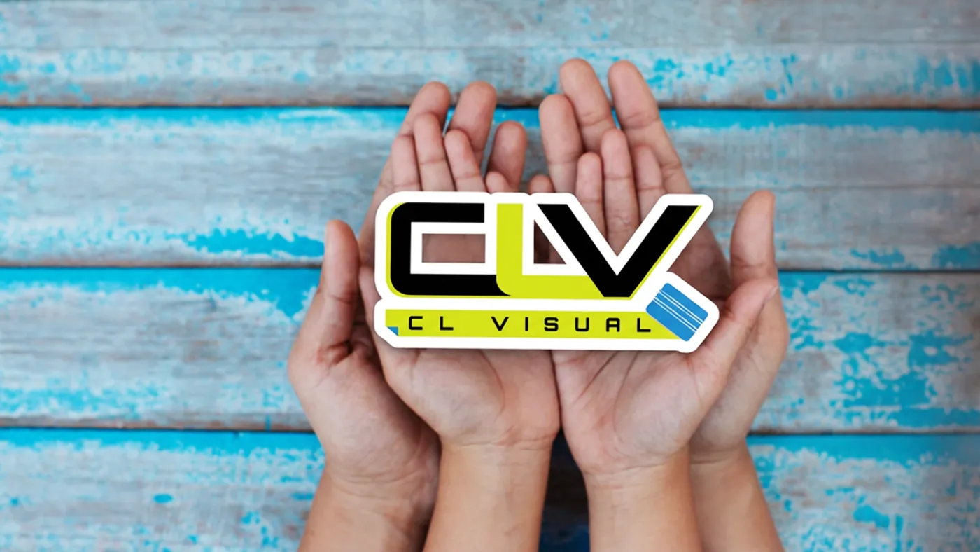 Two sets of cupped hands holding a CL Visual sticker