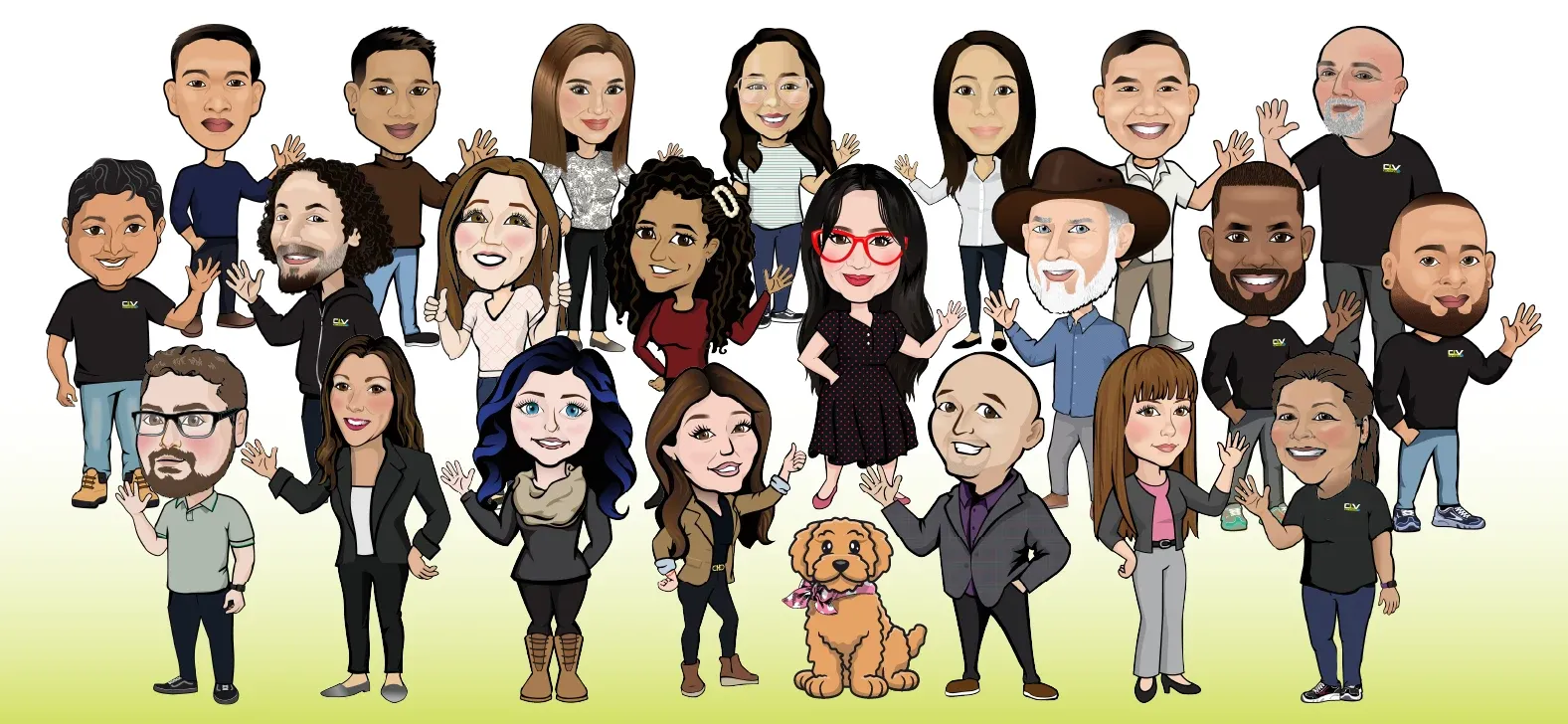 The CL Visual team drawn as CLV cartoon characters