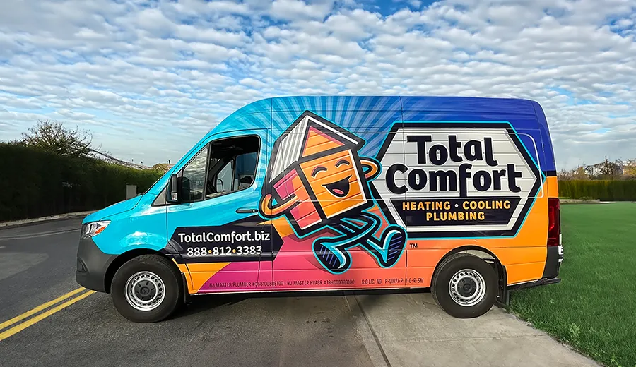 Freshly wrapped Total Comfort Heating, Cooling & Plumbing van by CL Visual